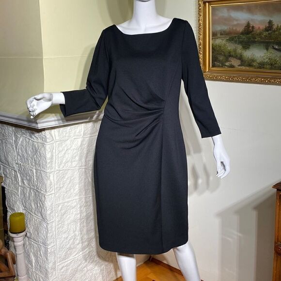 Tahari LBD Classic Fitted Rushed Waist 3/4 Length Sleeves Dress - Picture 2 of 12